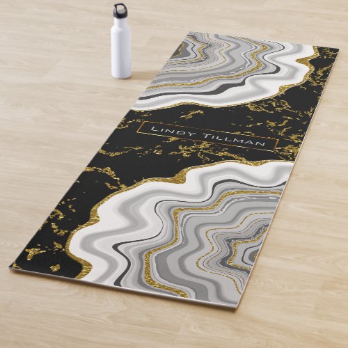 White Gold and Black Agate Geode Stone Design Yog Yoga Mat
