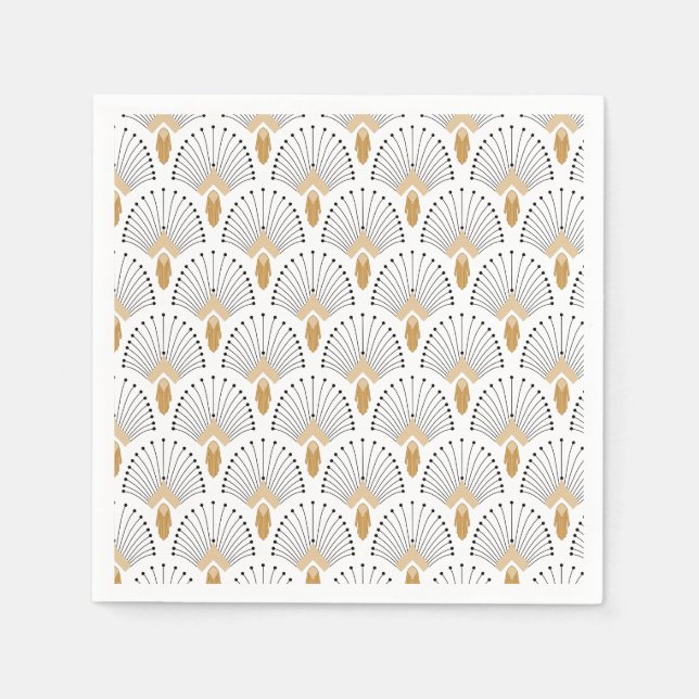 White, Gold and Black Art Deco Fan Flowers Motif Napkins (Front)