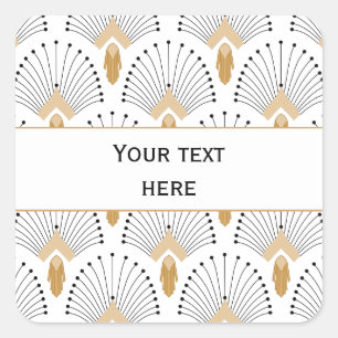 White, Gold and Black Art Deco Fan Flowers Motif Square Sticker