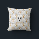 White, Gold and Black Art Deco Fan Flowers Motif Throw Pillow<br><div class="desc">Monogram white,  gold,  and black art deco fan flowers motif pillow. The design features a 1920s Great Gatsby style fan flowers pattern and your custom initial.</div>