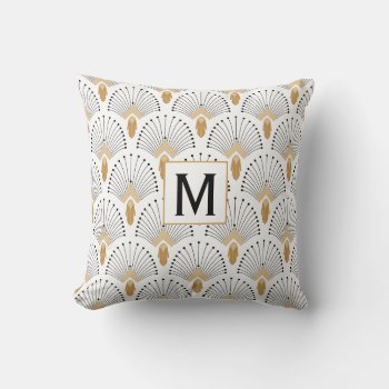 White  Gold And Black Art Deco Fan Flowers Motif Throw Pillow by KarinaandCleo at Zazzle