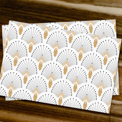 White Gold and Black Art Deco Fan Flowers Motif Tissue Paper