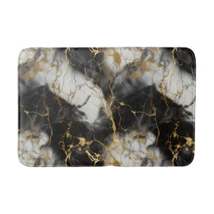 White, Gold and Black Luxury Marble Elegant Bath Mat