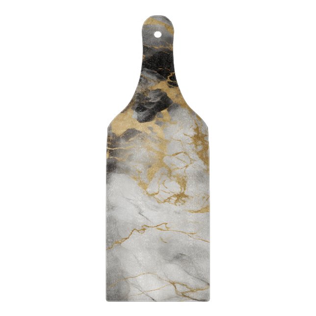 White, Gold and Black Luxury Marble Elegant Cutting Board (Front)