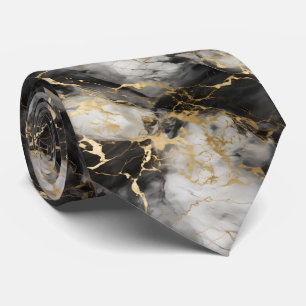 White, Gold and Black Luxury Marble Elegant Neck Tie