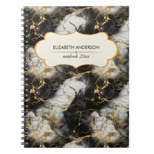 White, Gold and Black Luxury Marble Elegant Notebook