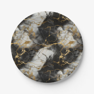 White, Gold and Black Luxury Marble Elegant Paper Plates