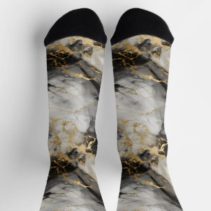 White, Gold and Black Luxury Marble Elegant Socks