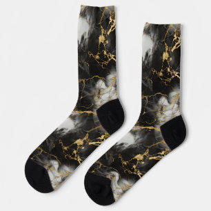 White, Gold and Black Luxury Marble Elegant Socks