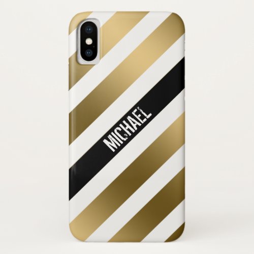 White Gold And Black Stripes Pattern iPhone X Case