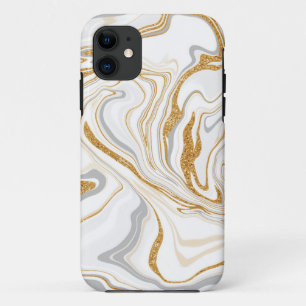 White, Gold and Gray Marble Like Swirls Fluid Art iPhone 11 Case
