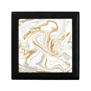 White, Gold and Gray Marble Like Swirls Fluid Art Gift Box