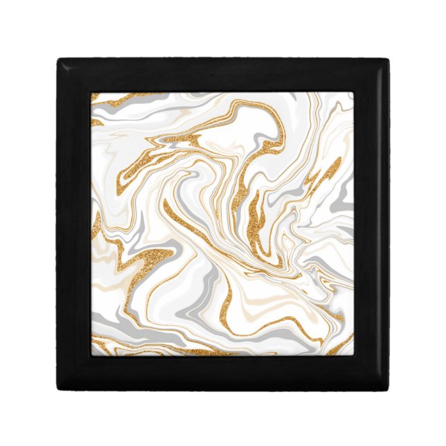 White, Gold and Gray Marble Like Swirls Fluid Art  Gift Box (Front)