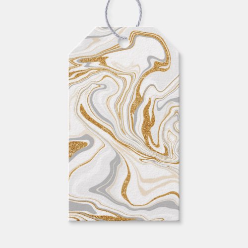 White Gold and Gray Marble Like Swirls Fluid Art  Gift Tags