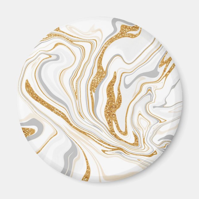 White, Gold and Gray Marble Like Swirls Fluid Art  Magnet (Front)