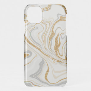 White, Gold and Gray Marble Like Swirls Fluid Art iPhone 11 Case