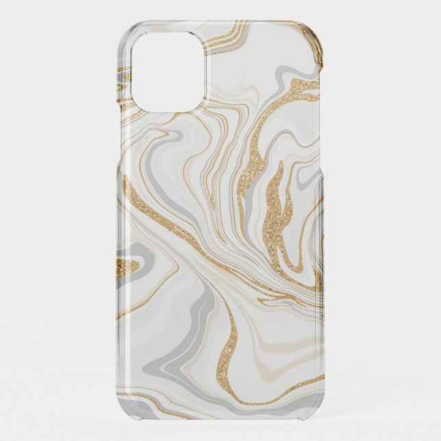 White, Gold and Gray Marble Like Swirls Fluid Art  Uncommon iPhone Case (Back)