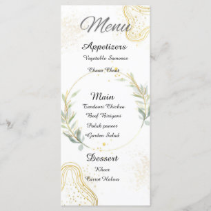 White, gold and green floral abstract menu