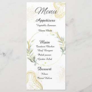 White, gold and green floral abstract menu