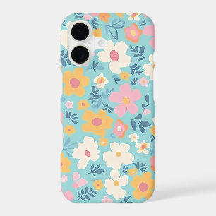 White, Gold and Pink Floral Pattern On Aqua iPhone 17 Case