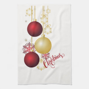White, Gold and Red Christmas Party Kitchen Towel