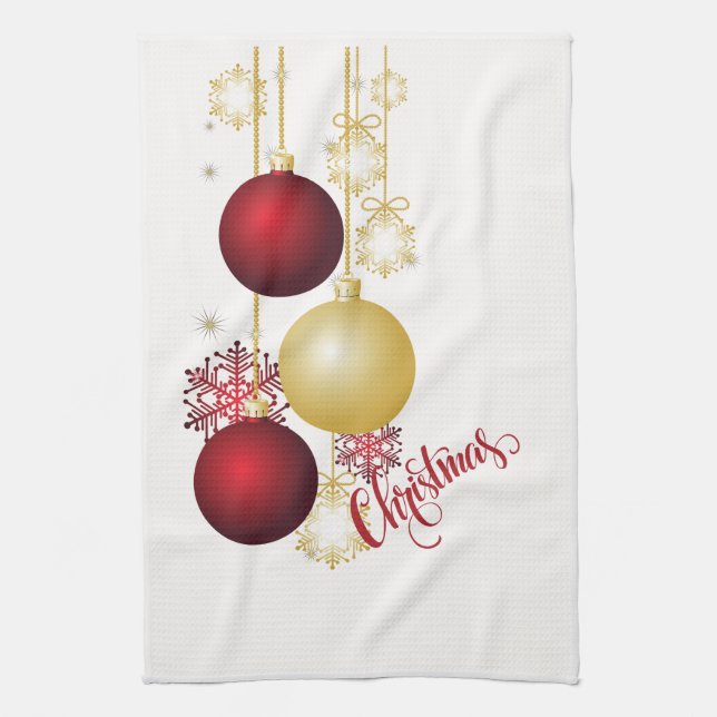 White, Gold and Red Christmas Party Kitchen Towel (Vertical)