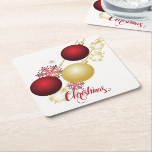 White, Gold and Red Christmas Party Paper Coaster