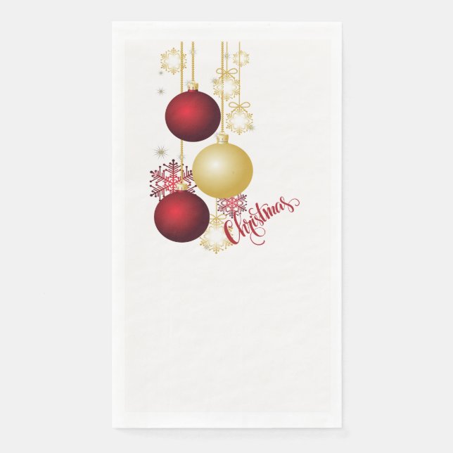 White, Gold and Red Christmas Party Paper Guest Towels (Front)