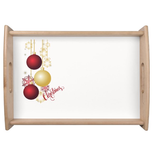 White, Gold and Red Christmas Party Serving Tray (Front)