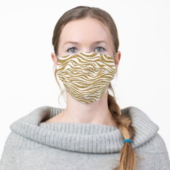 White & Gold Animal Prints Adult Cloth Face Mask by JLBIMAGES at Zazzle