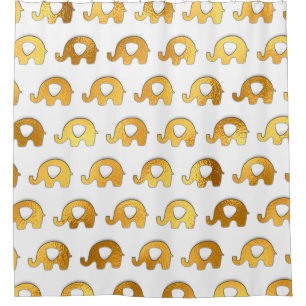 White Gold Animals Baby Elephants Metallic Shower Curtain