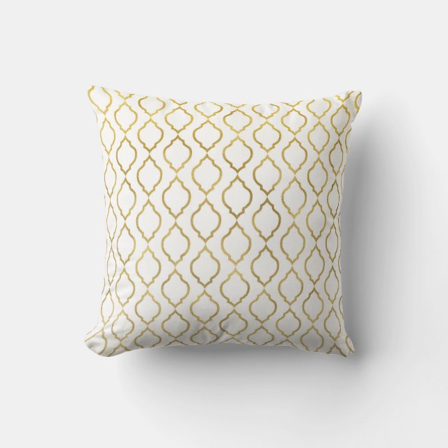 White & Gold Arabian Moroccan Glam Indian Theme Throw Pillow (Front)