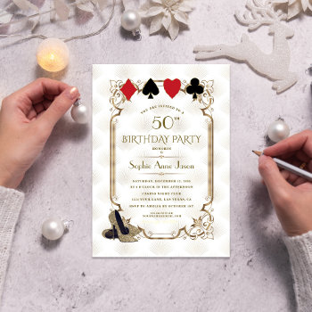 White Gold Art Deco Casino Vegas Poker Birthday Invitation by Go4Wedding at Zazzle