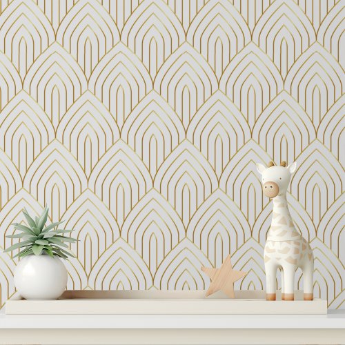 White Gold Art Deco Geometric Arch Wallpaper