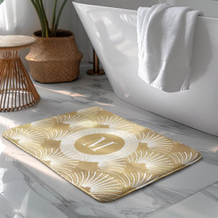 White & gold art-deco geometric pattern bath mat