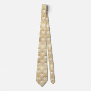White & Gold Art-deco Geometric Pattern Neck Tie