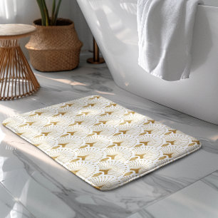 White & gold art-deco pattern bath mat
