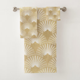 White &amp; gold art deco pattern bath towel set