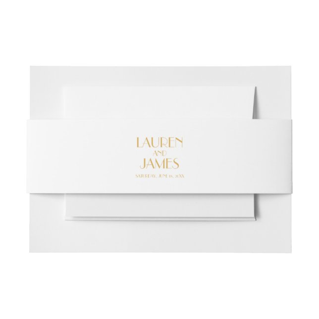 White Gold Art Deco Wedding Invitation Belly Band (Front Example)