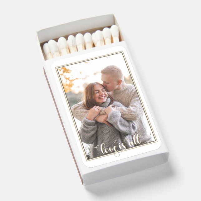 White Gold Autumn Elegant Chic Fall Photo Wedding Matchboxes (Front Open)