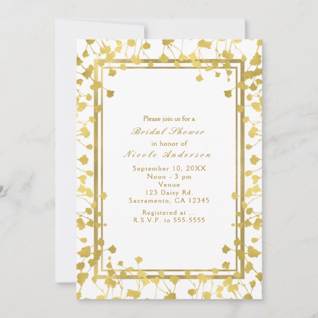 White & Gold Baby's Breath Floral Chic Invitations (Front)