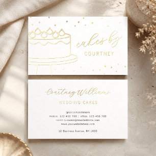 White & Gold Baker Cake Boutique Pastry Chef Foil Business Cards