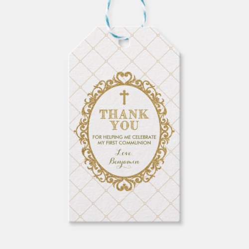 White Gold Baptism Holy Communion Thank You Gift Tags
