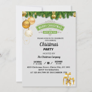 white & gold baubles Christmas Party Invitation