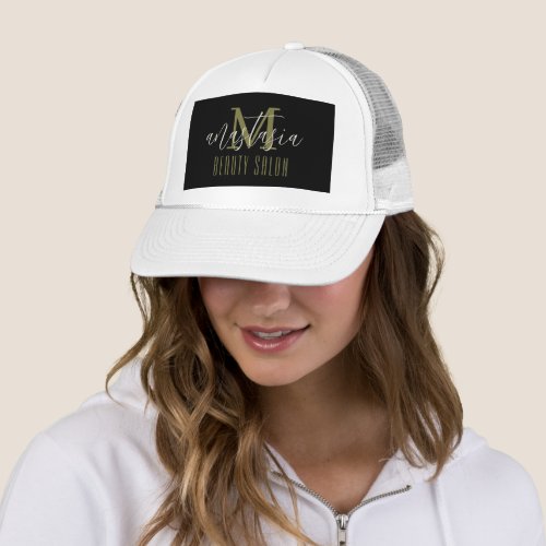 White Gold Beauty Salon by Anastasia Monogram Trucker Hat