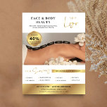 White & Gold Beauty Spa Salon Services Marketing  Flyer<br><div class="desc">Modern White & Gold Spa or Salon marketing flyer with space for your logo, services, contact details and a large photo. This professional aesthetician marketing leaflet features faux gold design with white background - elegant and chic so your brand can stand out. An easy way to advertise your makeup, lashes,...</div>