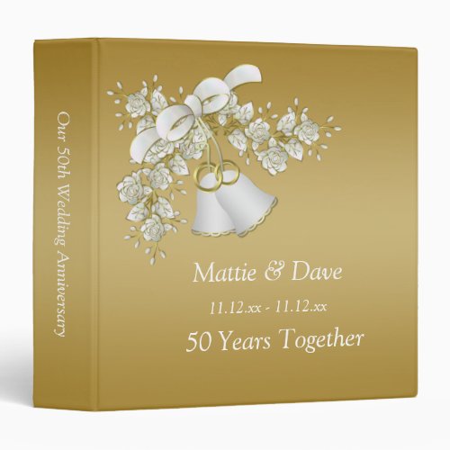 White  Gold Bells 50th Wedding Anniversary 3 Ring Binder