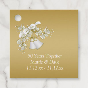 White & Gold Bells 50th Wedding Anniversary Favor Tags