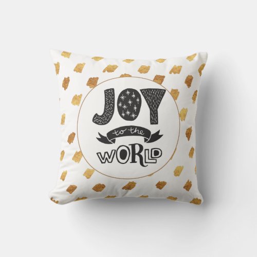 White Gold Black Christmas Joy to the World Throw Pillow