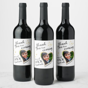 White Gold Black Elegant Thank You 2025 Graduation Wine Label